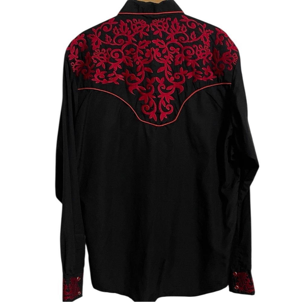 AMERICAN WEST RED & BLACK EMBROIDERED RODEO SHIRT SZ LG EUC - Picture 6 of 13